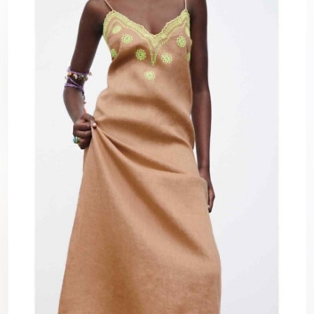 NWT Zara Linen Embroidered Dress